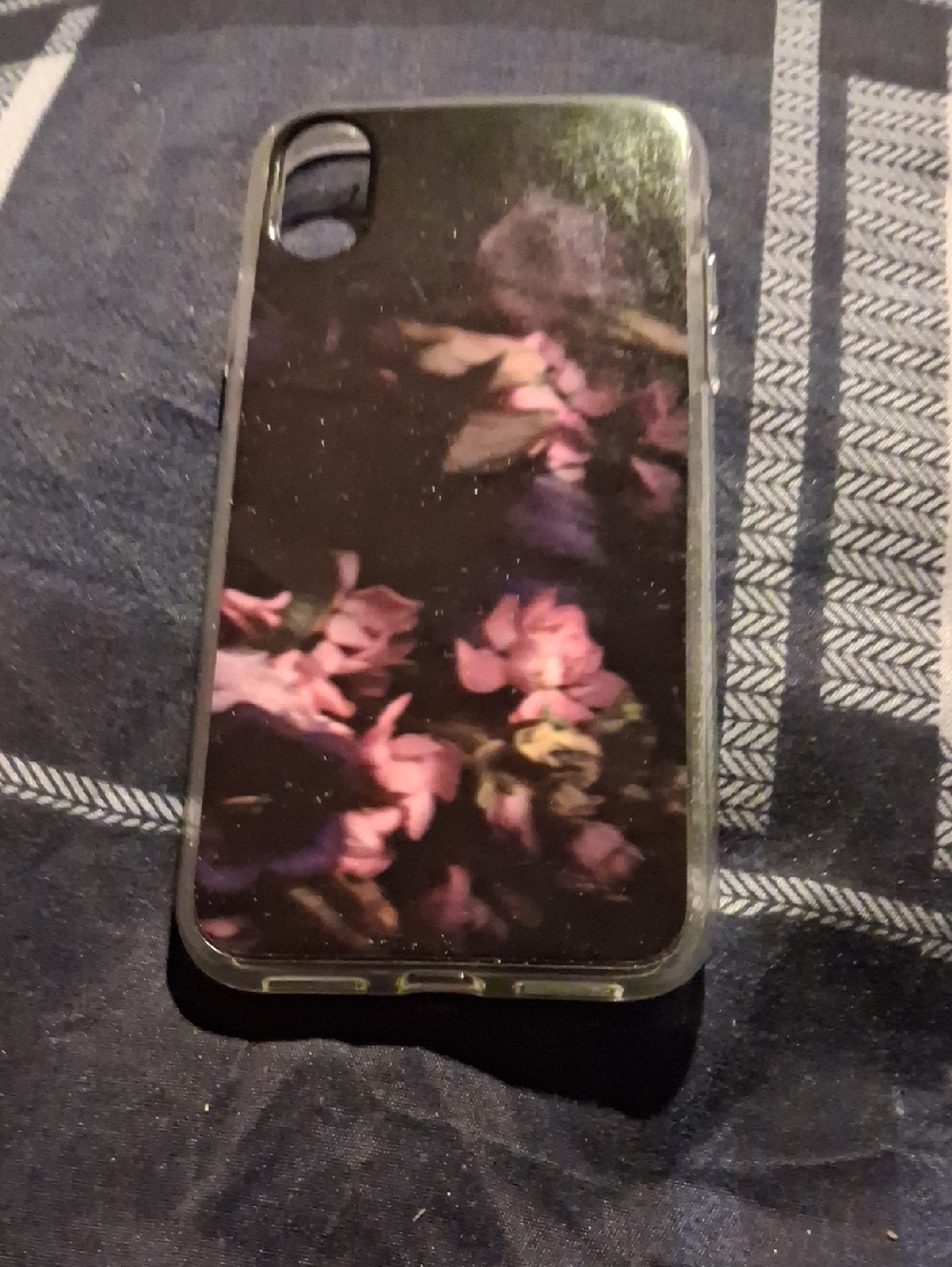 Black Floral Phone Case with Pink Accents
